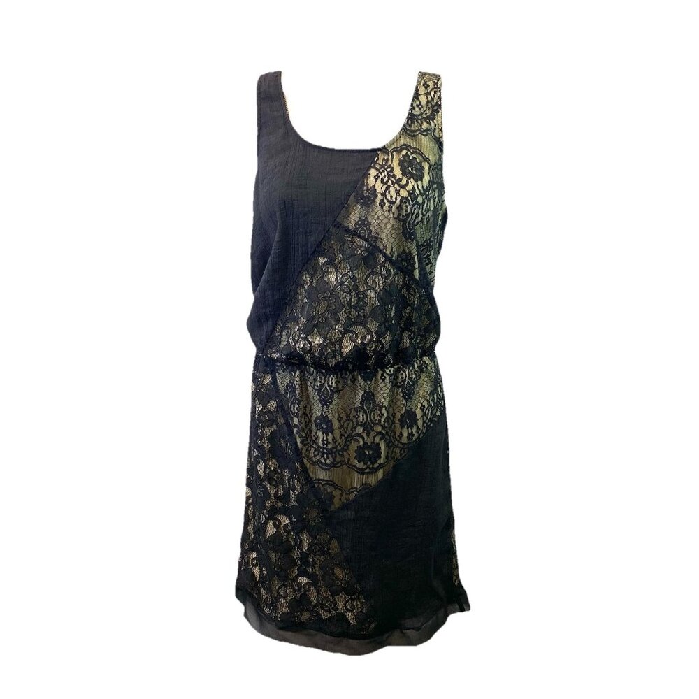 Collective Concepts Womens Dress Black Lace Frayed Hem Metal Zipper Trim Sz S